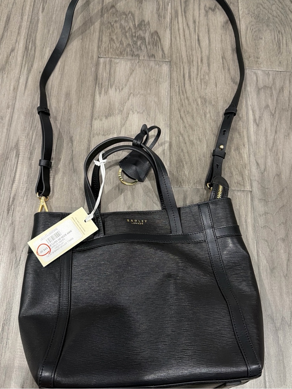 RADLEY LONDON Black Leather Structured Tote with Detachable Strap